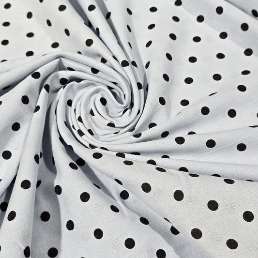 Premium Cotton Linen Blend Fabric – White & Black Polka Dot Pattern – 58" (147cm) Wide by the Metre