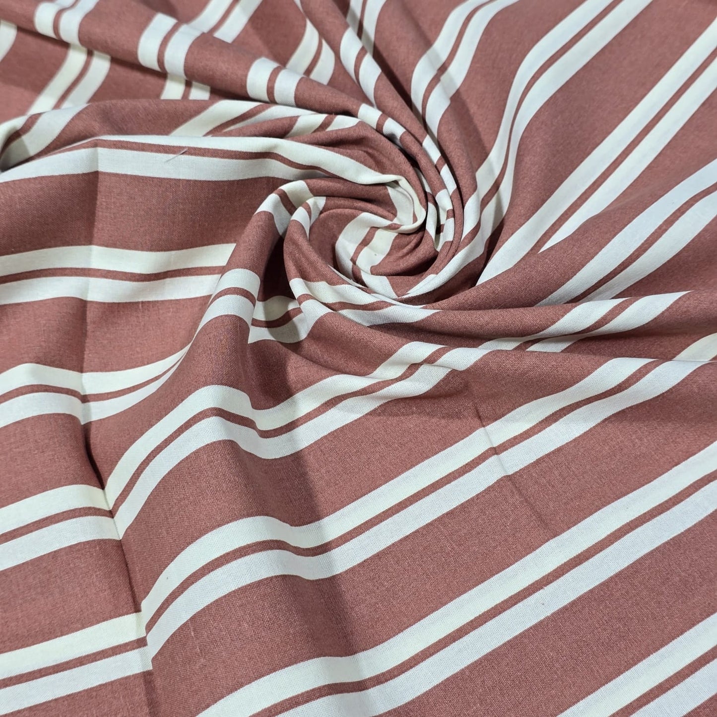 Premium Cotton Linen Blend Fabric – Dusky Pink & Terracotta Stripe Pattern – 58" (147cm) Wide by the Metre