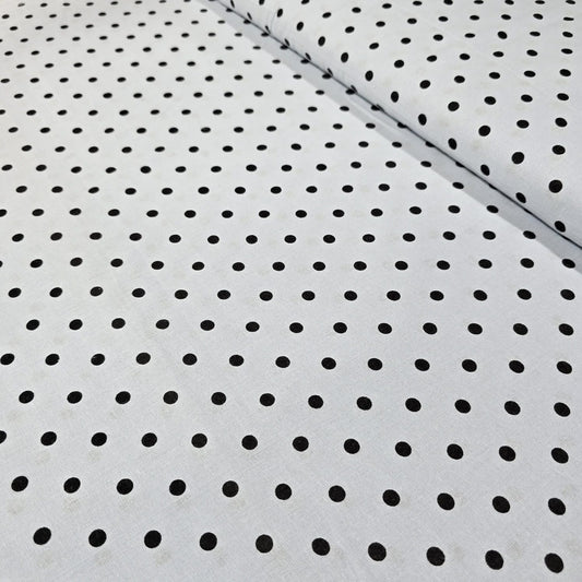 Premium Cotton Linen Blend Fabric – White & Black Polka Dot Pattern – 58" (147cm) Wide by the Metre