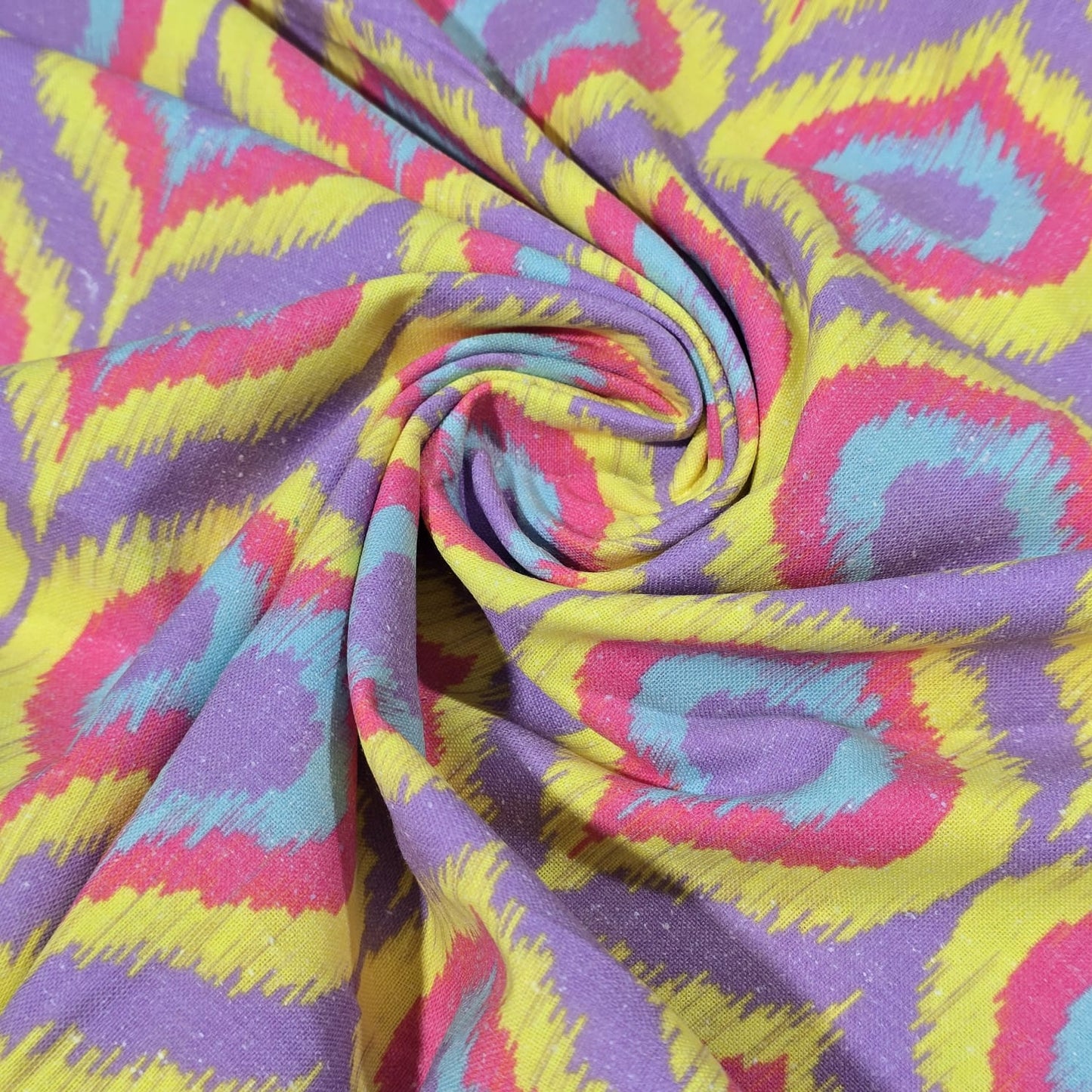 Premium Cotton Linen Blend Fabric – Lilac & Yellow Ogee Ikat Pattern – 58" (147cm) Wide by the Metre