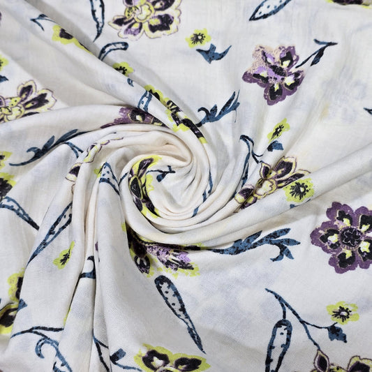 Premium 100% Cotton Lawn Fabric – Ivory Floral & Paisley Sprig Print – 58" (147cm) Wide by the Metre