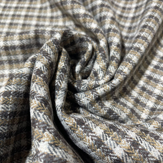 Italian Wool Blend Check Fabric – Brown, Camel & Cream – 35% Wool – 58" Wide – By the Metre
