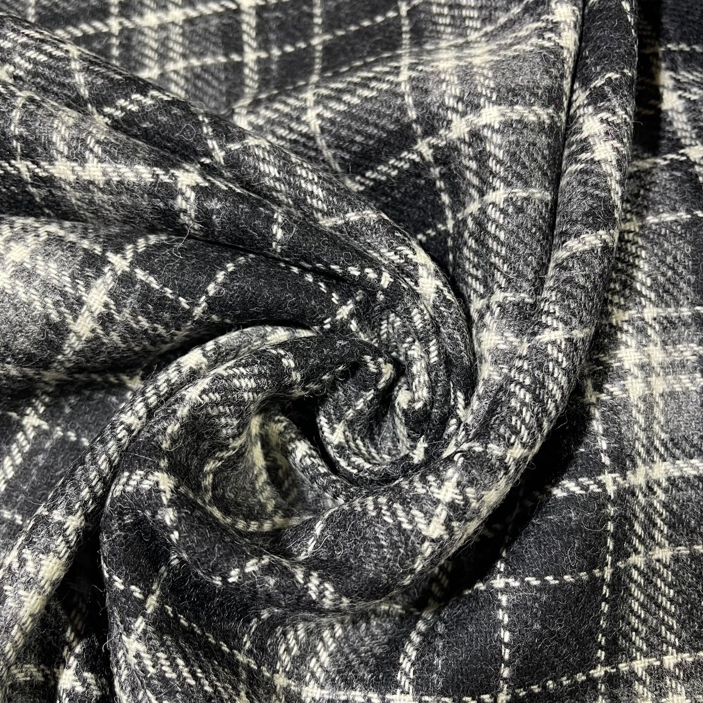 Italian Wool Blend Black & Cream Check Fabric – 35% Wool – 58" Wide – By the Metre