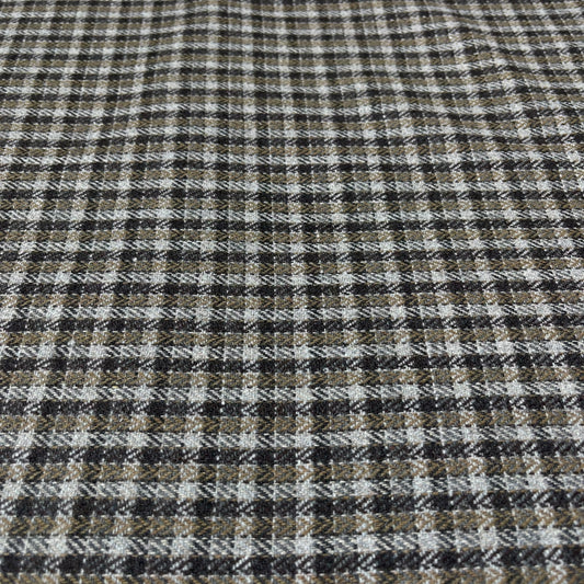 Italian Wool Blend Check Fabric – Brown, Camel & Cream – 35% Wool – 58" Wide – By the Metre