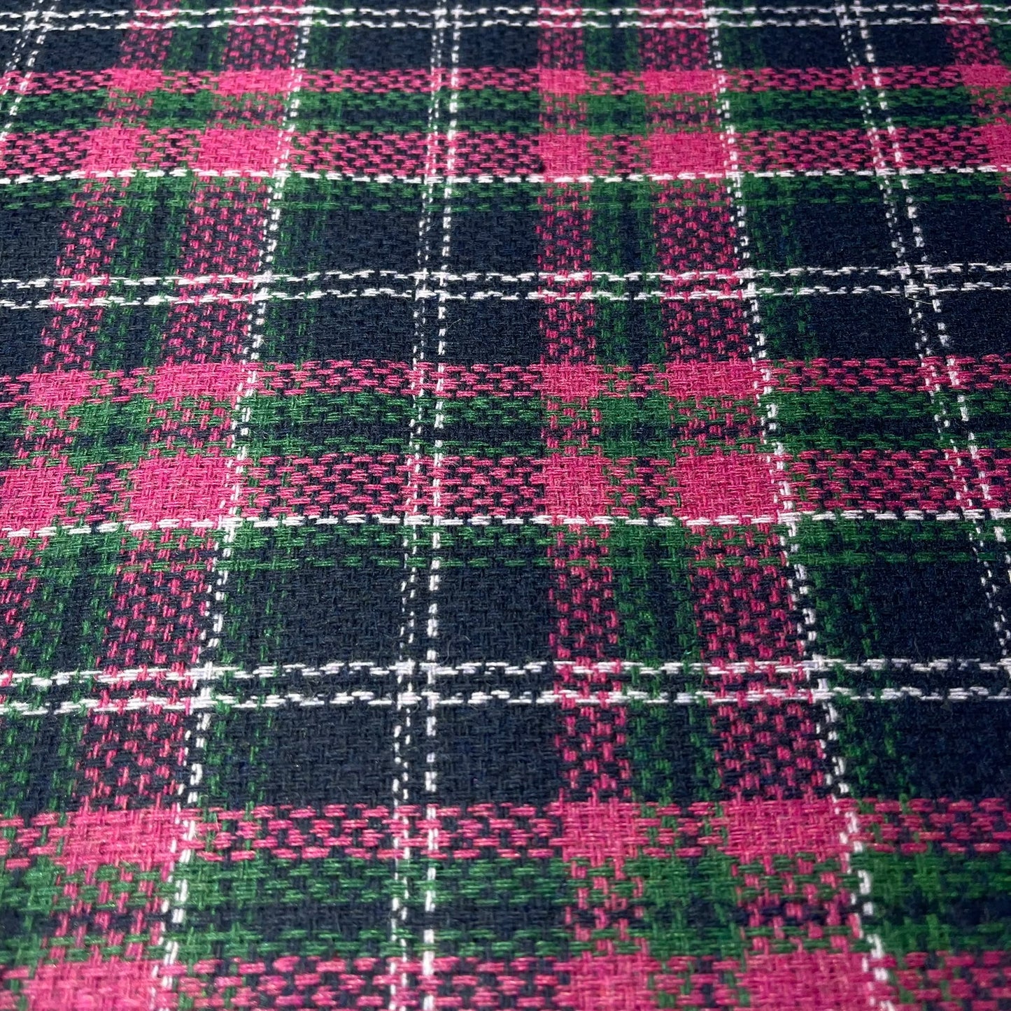 Italian Wool Blend Pink Green & Navy Check Fabric – 35% Wool – 58" Wide – By the Metre
