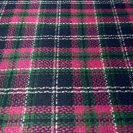 Italian Wool Blend Pink Green & Navy Check Fabric – 35% Wool – 58" Wide – By the Metre