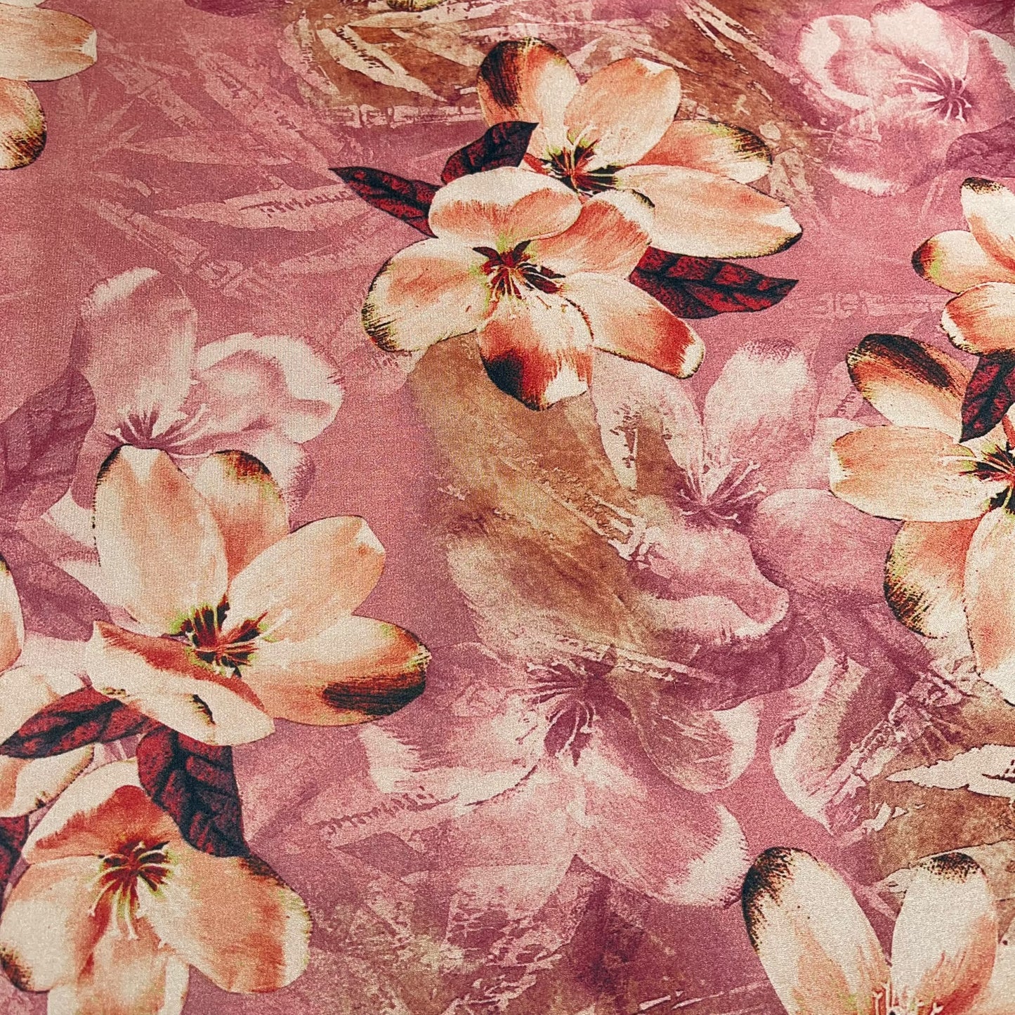 Rose Pink Floral Printed Luxury Satin Fabric 58" Wide  Silky Soft Dress Fabric By The Metre
