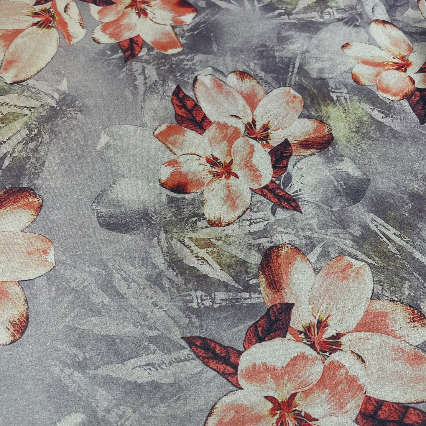 Silver Grey Floral Printed Luxury Satin Fabric 58" Wide  Silky Soft Dress Fabric By The Metre