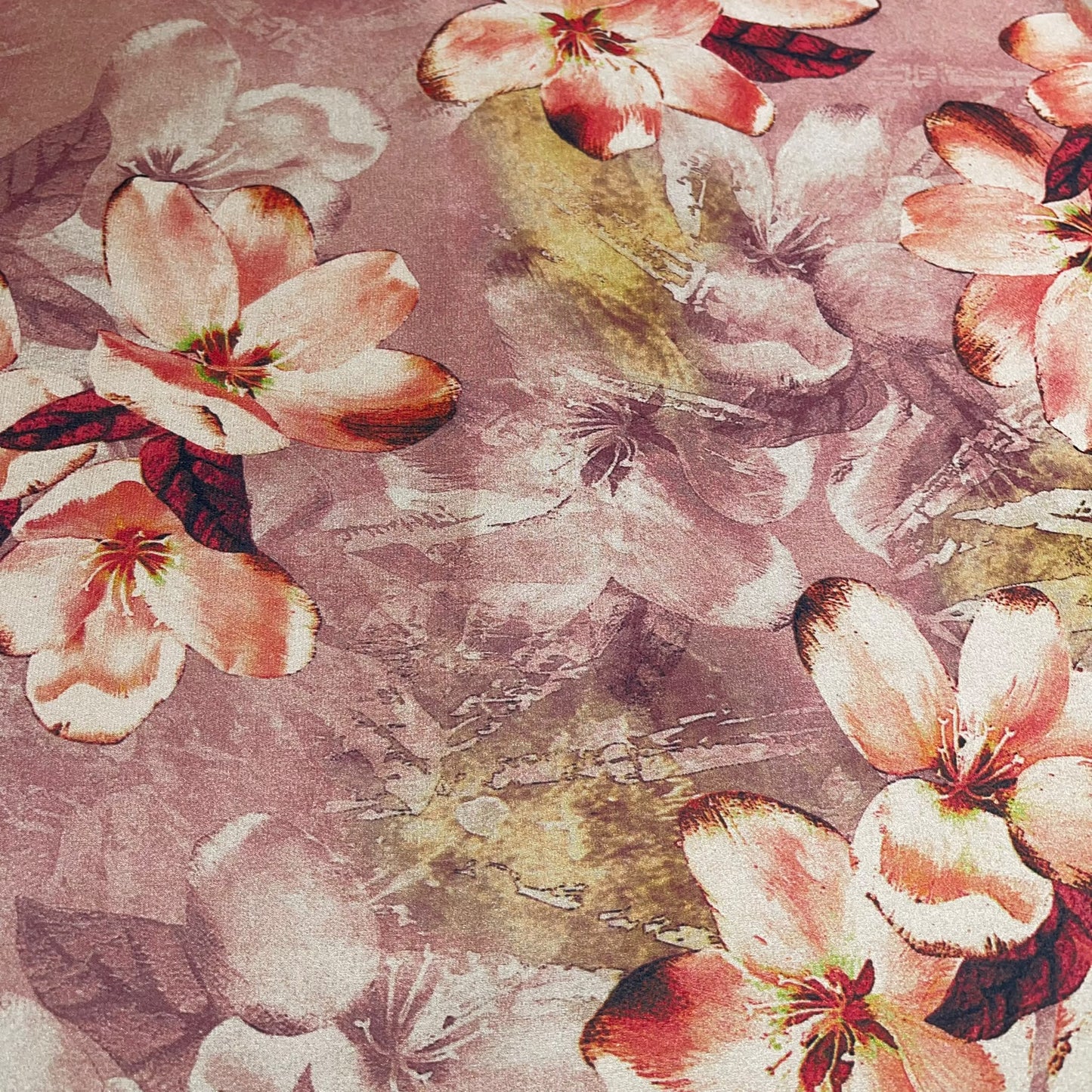 Dusty Rose Floral Printed Luxury Satin Fabric 58" Wide  Silky Soft Dress Fabric By The Metre