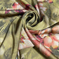 Olive Green Floral Printed Luxury Satin Fabric 58" Wide  Silky Soft Dress Fabric By The Metre
