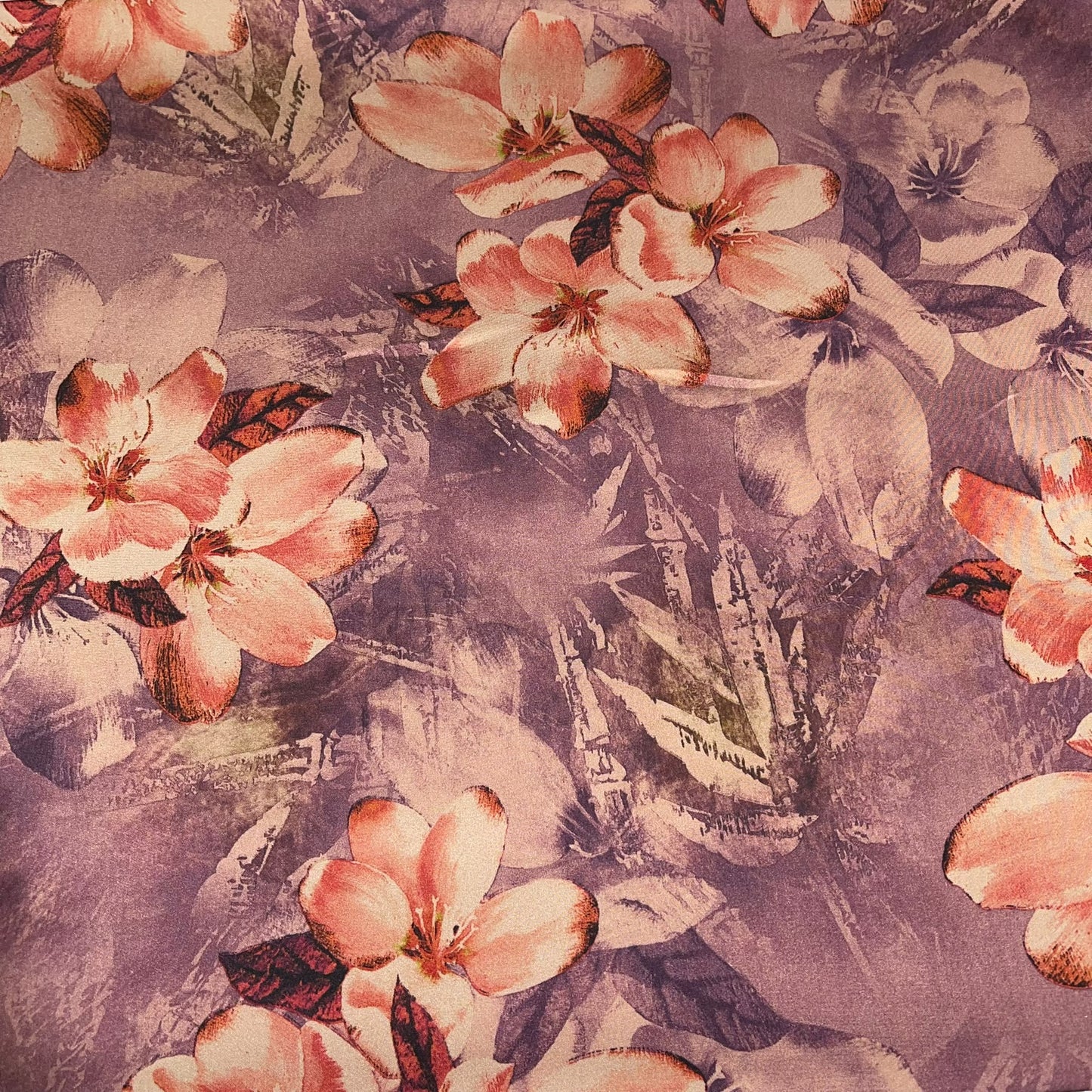 Vintage Mauve Floral Printed Luxury Satin Fabric 58" Wide  Silky Soft Dress Fabric By The Metre