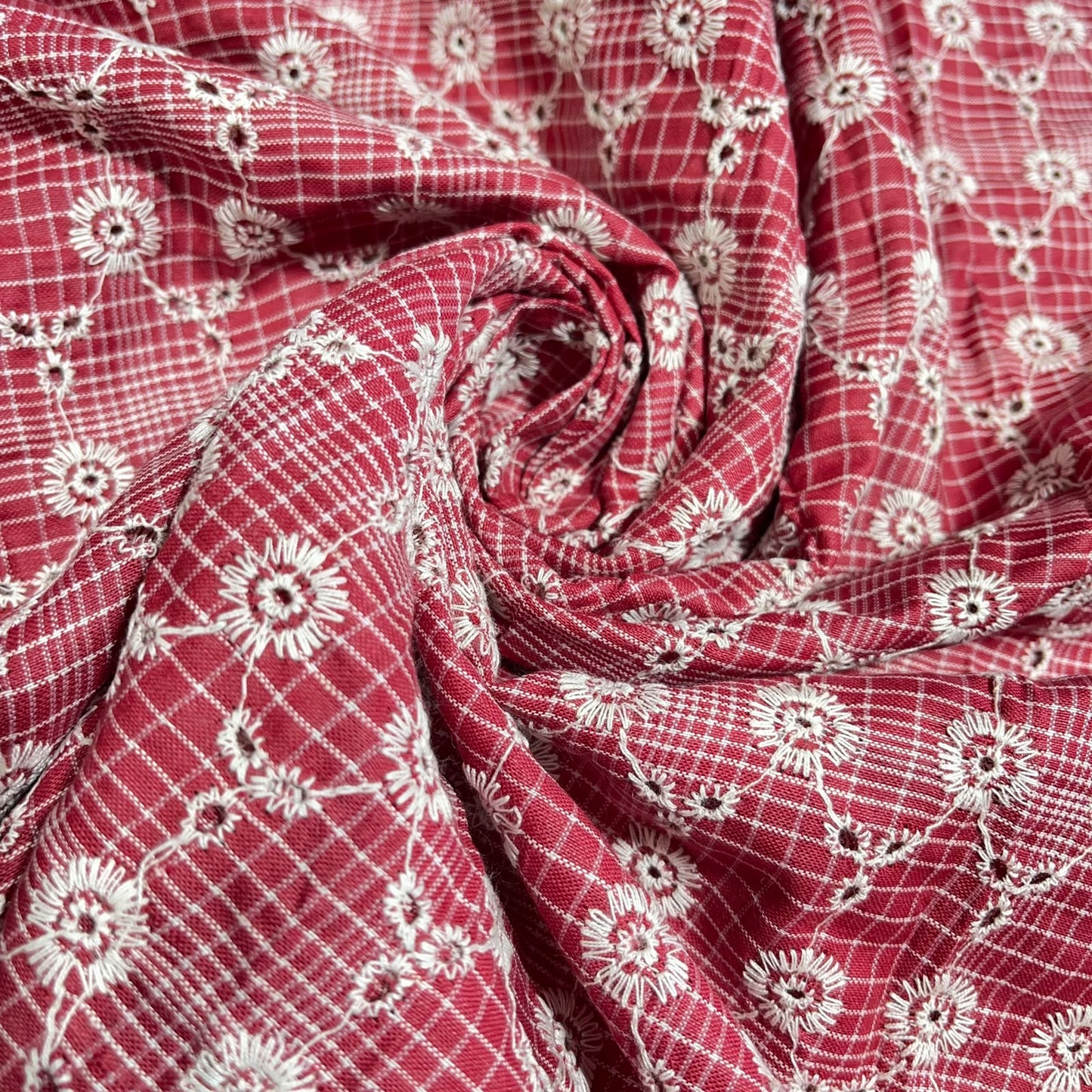 Red Cotton Broderie Anglais Fabric 44" Wide – By the Metre