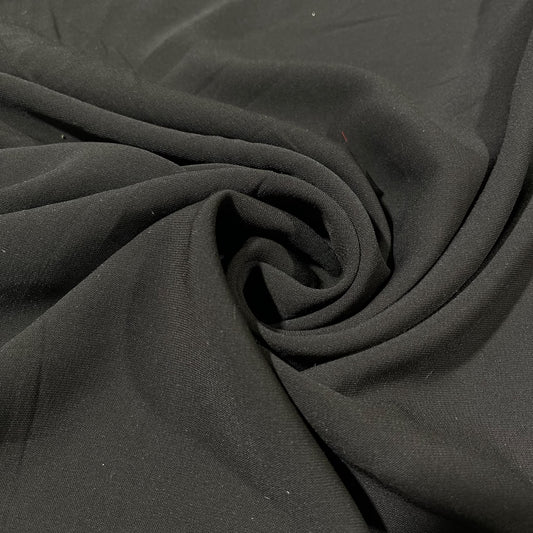 Black Plain Peach-Skin Powder Touch Crepe Fabric – 150cm Wide – By the Metre