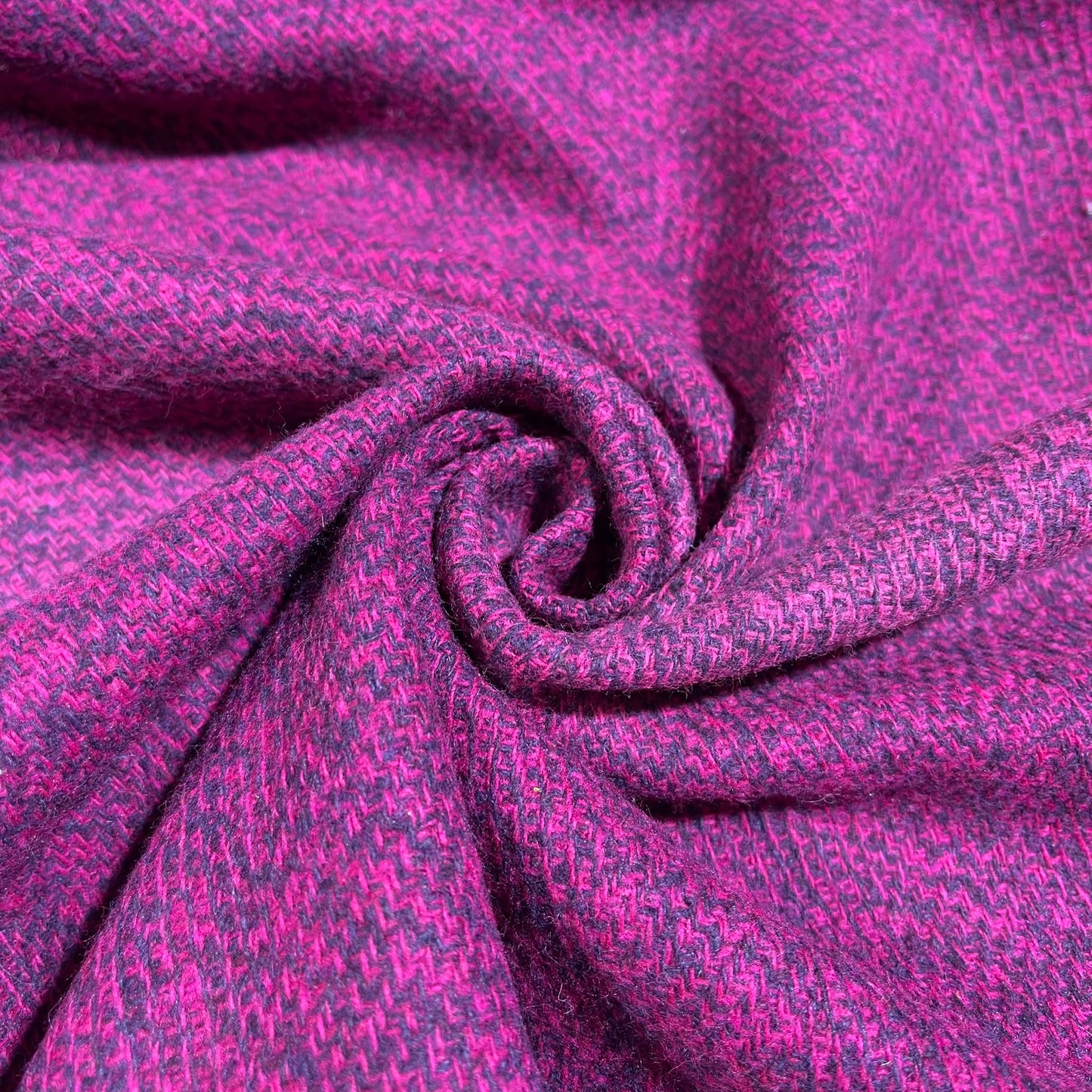 Fuchsia Herringbone Melange Italian Wool Blend Fabric – Premium Coat, Jacket, Dress & Costume Material – 58" Wide