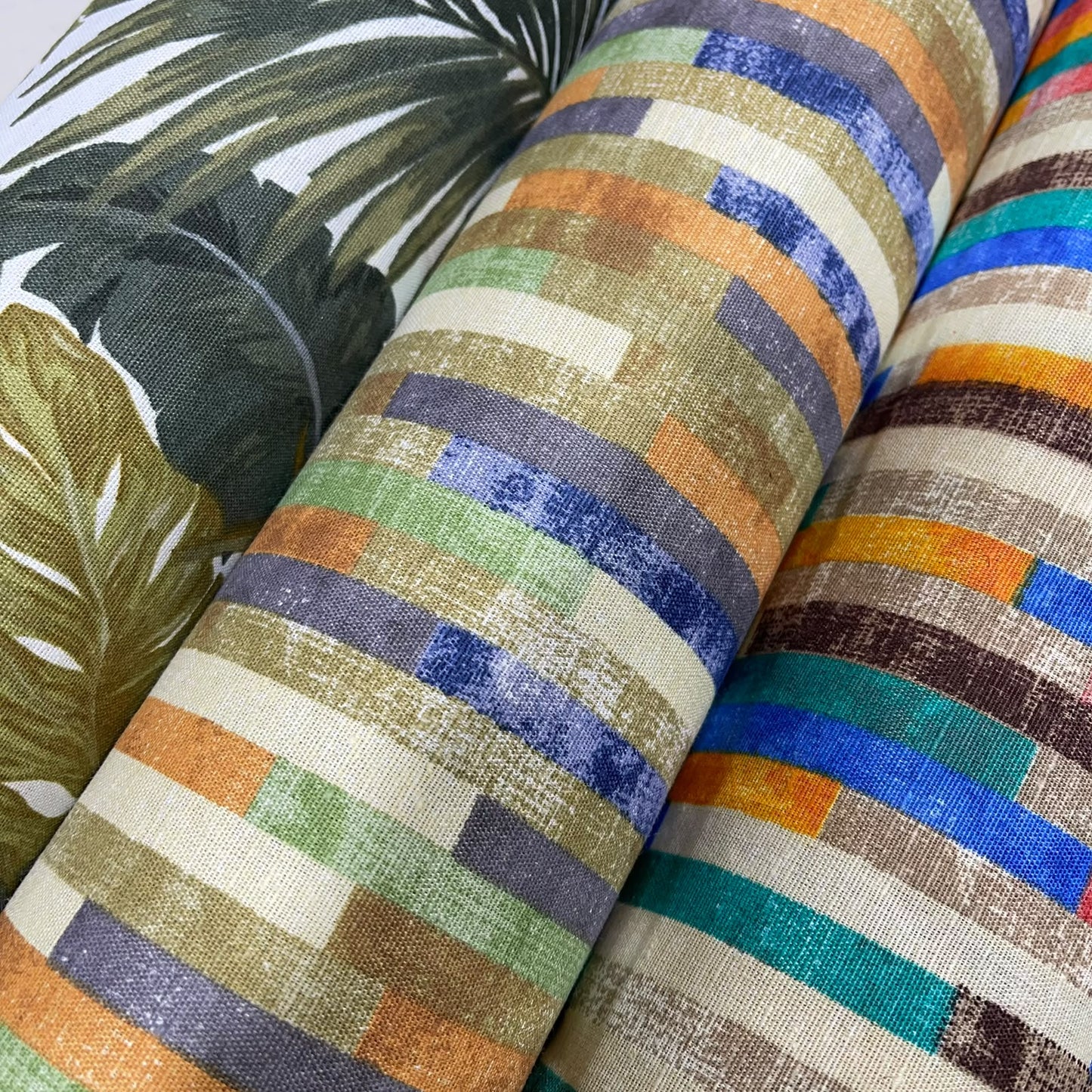 Bright Multi Broken Stripe Blocks Cotton Rich Half Panama 55" Wide Dress Craft Fabric By The Meter