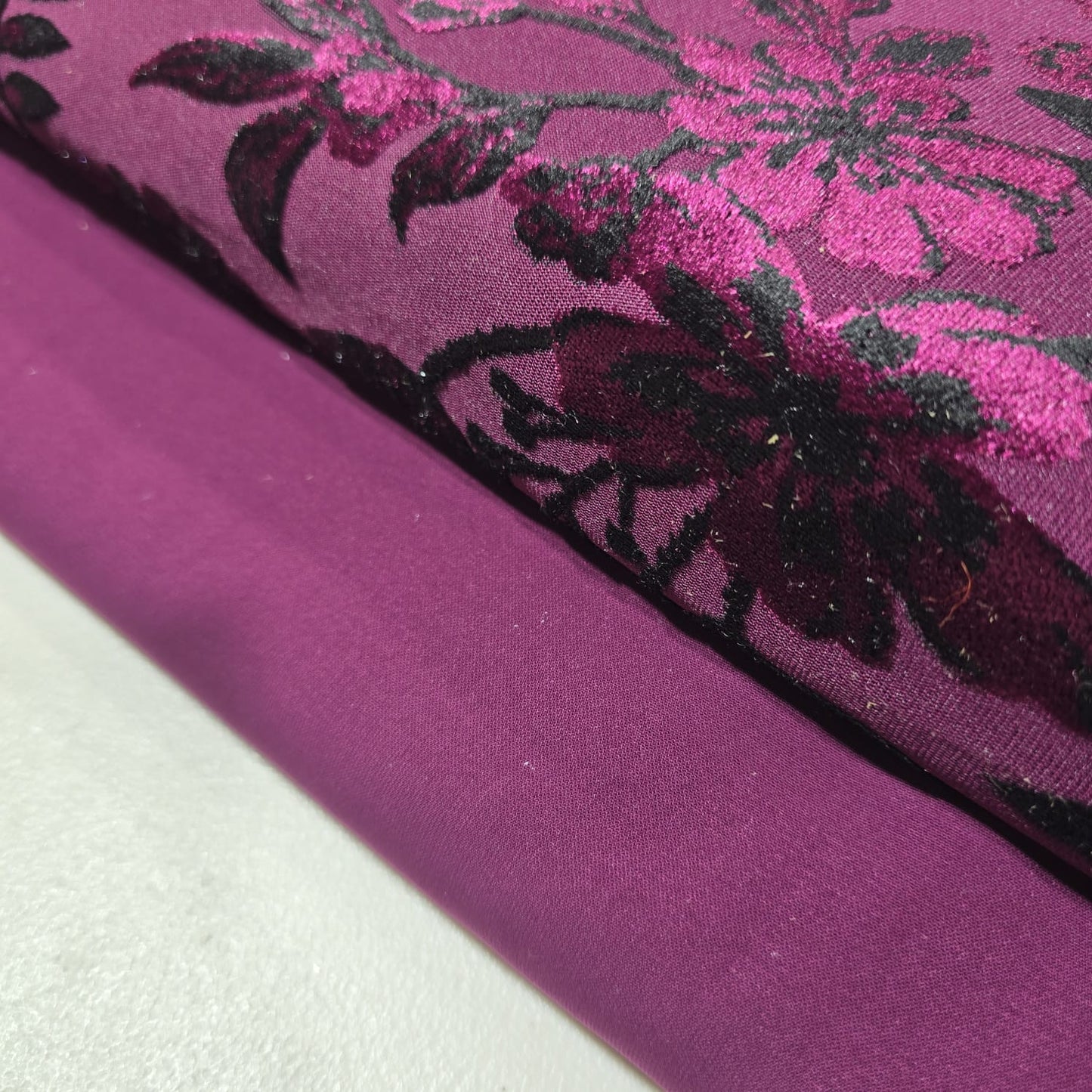 Wine Floral Velvet Devore & Plain Wool Peach Skin Fabric 58" Wide – Mix & Match Powder Touch Fabric By The Metre
