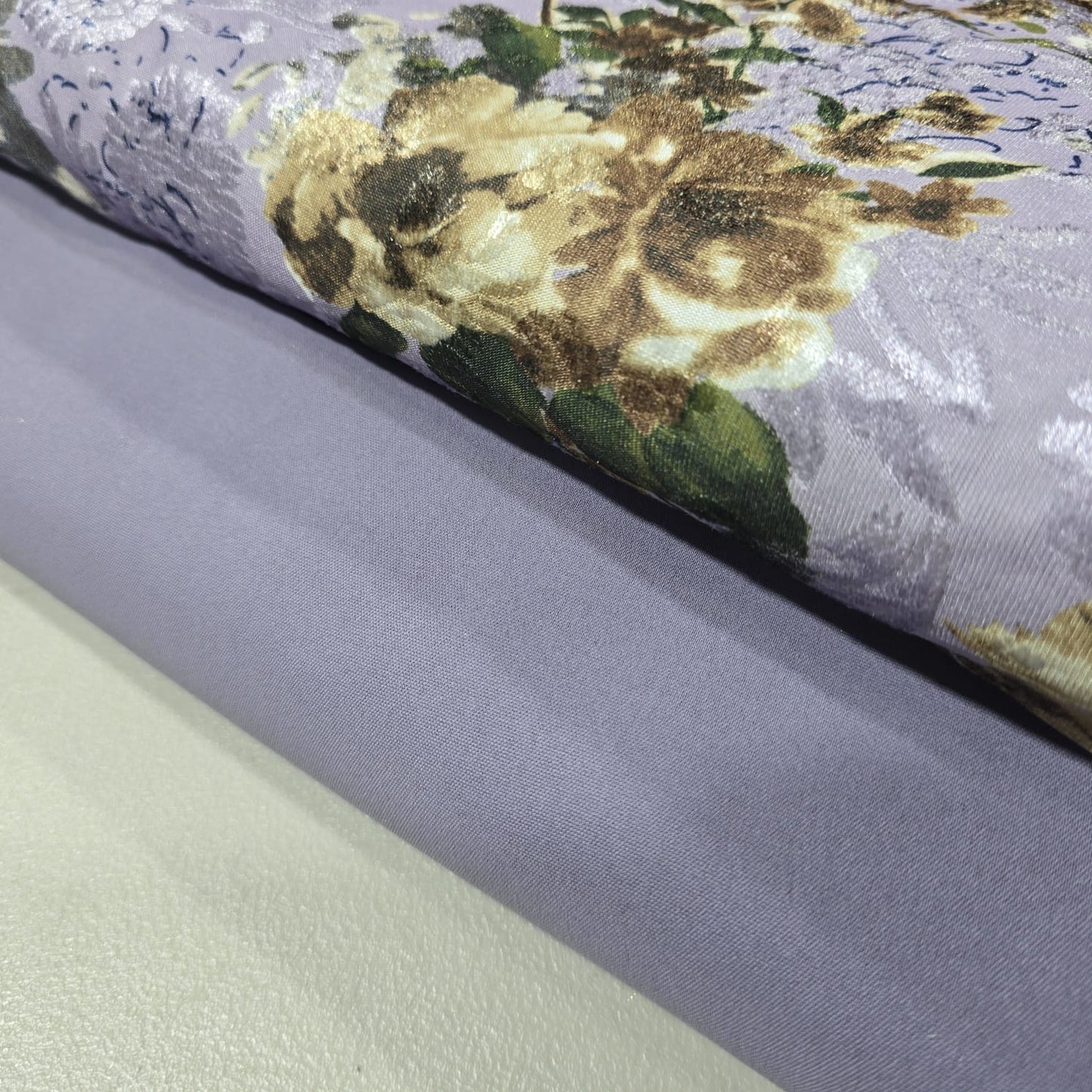 Lilac Floral Velvet Devore & Plain Wool Peach Skin Fabric 58" Wide – Mix & Match By The Metre