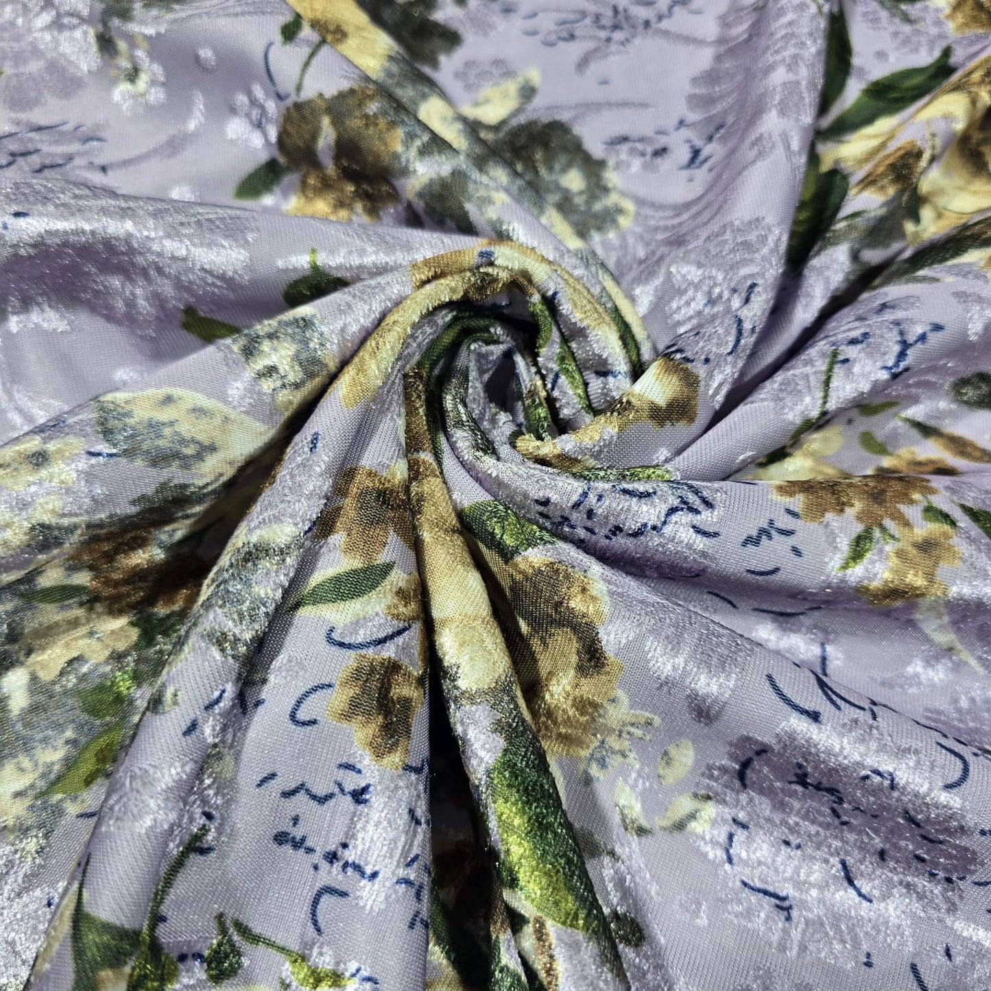 Lilac Floral Velvet Devore & Plain Wool Peach Skin Fabric 58" Wide – Mix & Match By The Metre