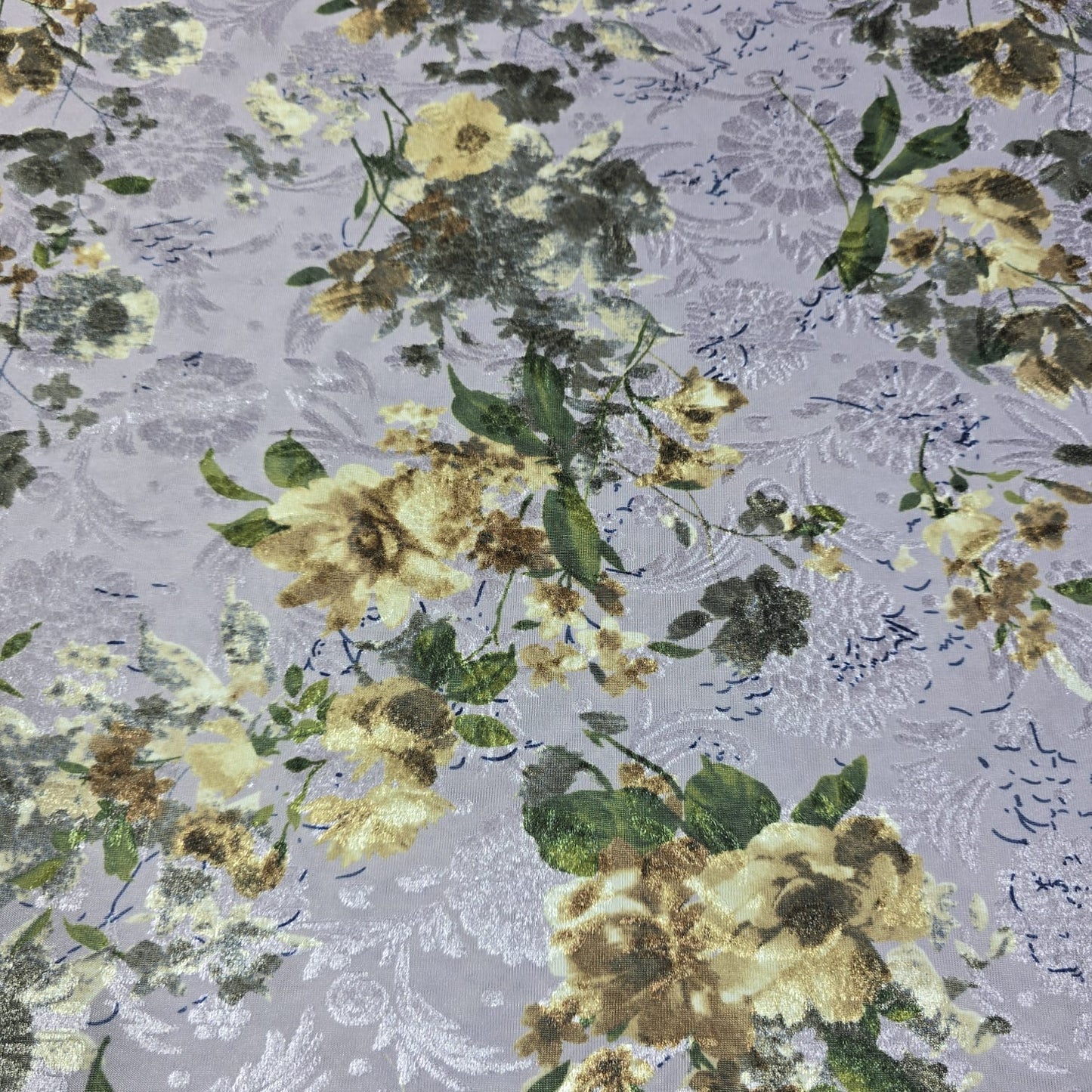 Lilac Floral Velvet Devore & Plain Wool Peach Skin Fabric 58" Wide – Mix & Match By The Metre