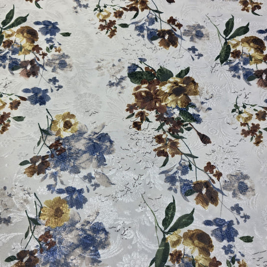 Ivory Floral Velvet Devore & Plain Wool Peach Skin Fabric 58" Wide – Mix & Match By The Metre