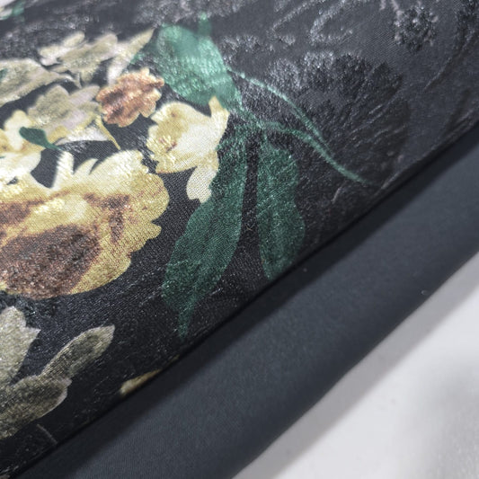 Black Floral Velvet Devore & Plain Wool Peach Skin Fabric 58" Wide – Mix & Match By The Metre