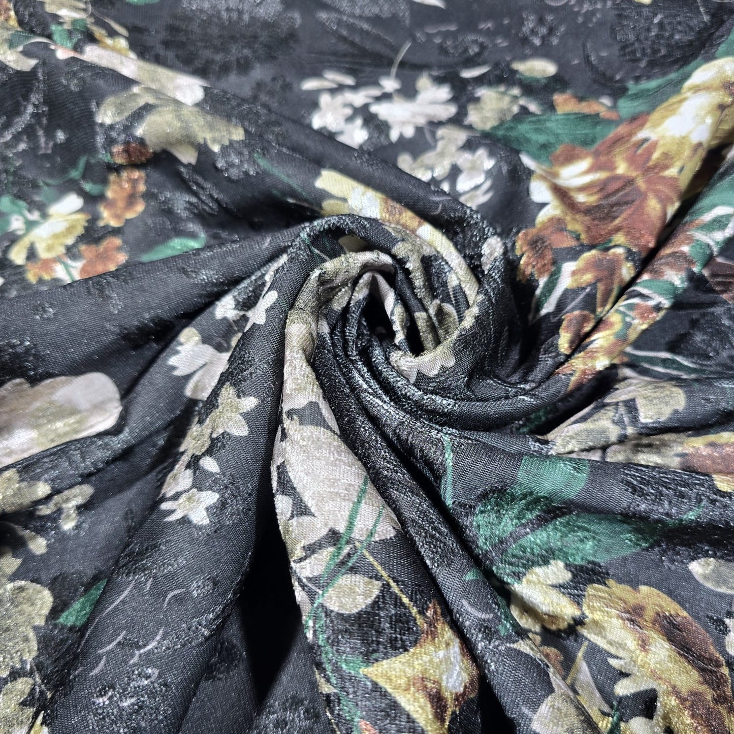 Black Floral Velvet Devore & Plain Wool Peach Skin Fabric 58" Wide – Mix & Match By The Metre