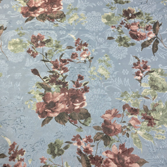 Powder Blue Floral Velvet Devore & Plain Wool Peach Skin Fabric 58" Wide – Mix & Match By The Metre