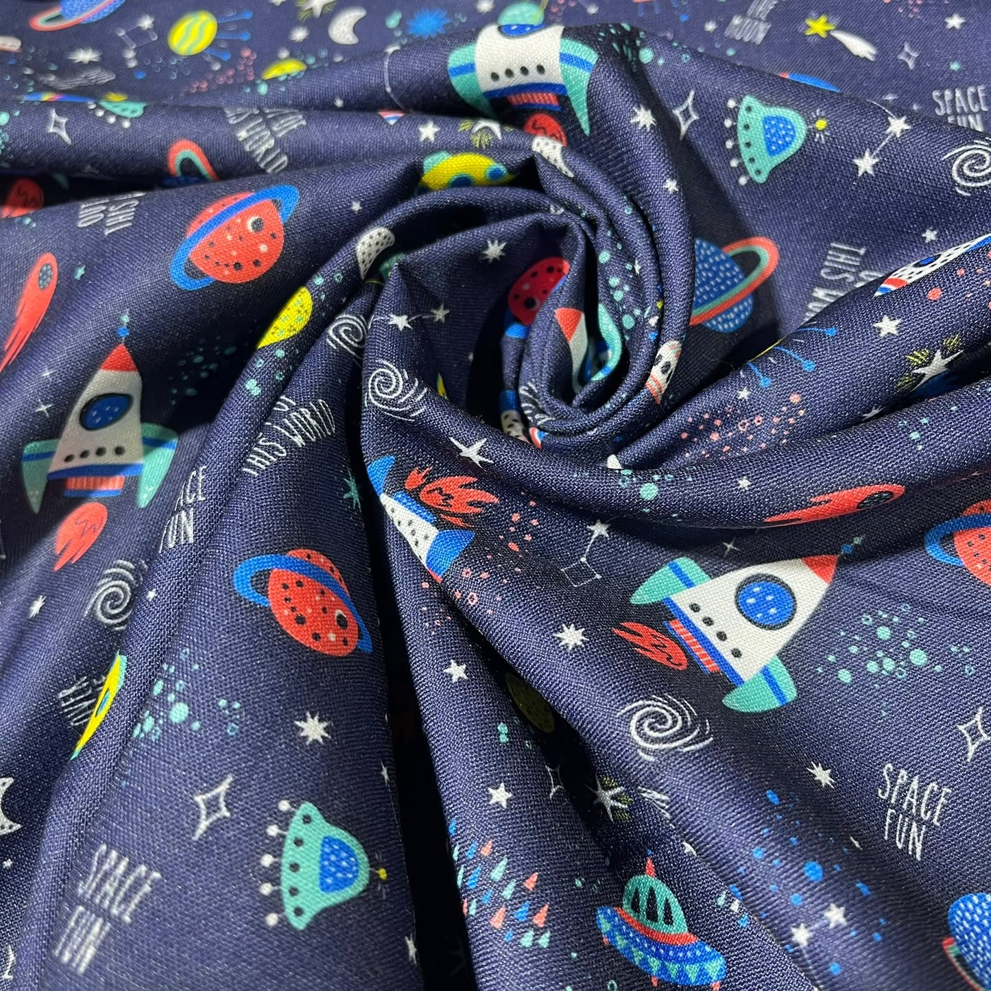 Navy Space Adventure 100% Cotton Quilting Dress Craft Costume Fabric 58" Wide By The Meter