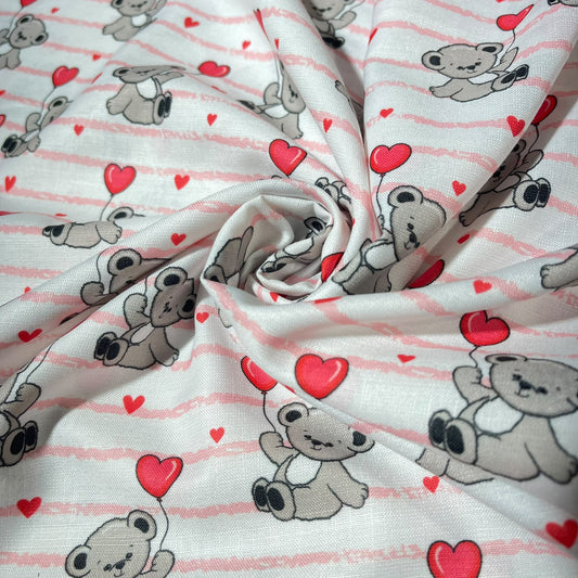 Teddy Love Print 100% Cotton Quilting Dress Craft Costume Fabric 58" Wide By The Meter