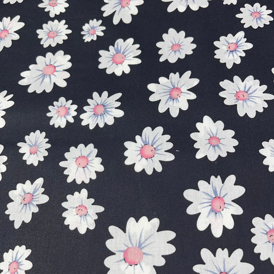 Black Daisy 100% Cotton Quilting Dress Craft Costume Fabric 58" Wide By The Meter