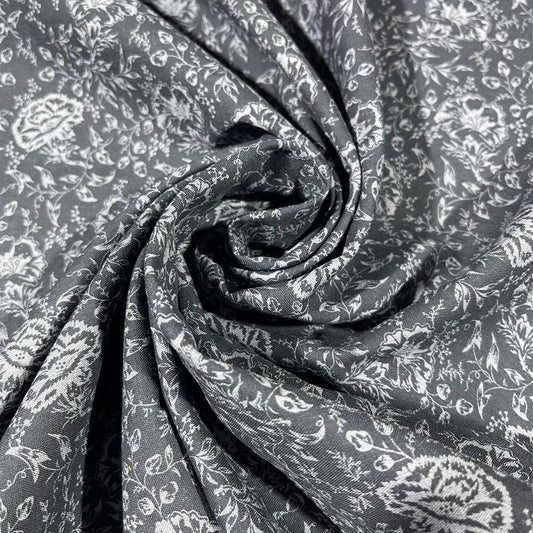 Charcoal Botanical 100% Cotton Quilting Dress Craft Costume Fabric 58" Wide By The Meter