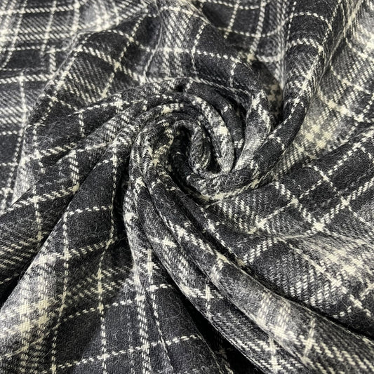 Monochrome Windowpane Plaid  Italian Wool Blend Fabric – Premium Coat, Jacket, Dress & Costume Material – 58" Wide By The Meter
