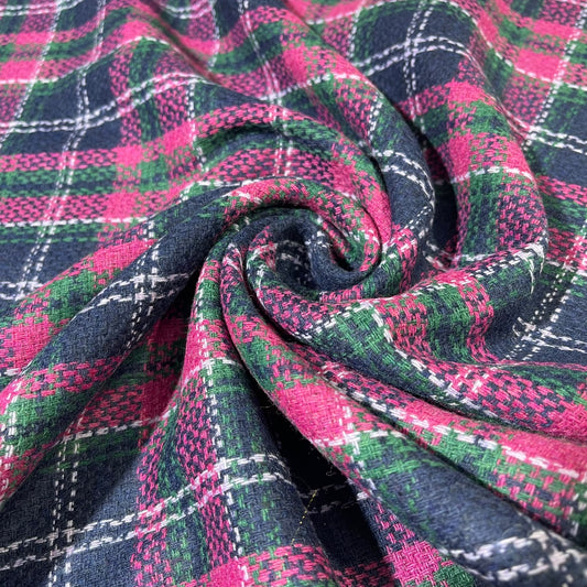 Pink & Green Tartan Check Italian Wool Blend Fabric – Premium Coat, Jacket, Dress & Costume Material – 58" Wide By The Meter
