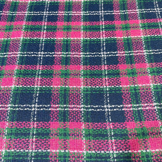 Pink & Green Tartan Check Italian Wool Blend Fabric – Premium Coat, Jacket, Dress & Costume Material – 58" Wide By The Meter