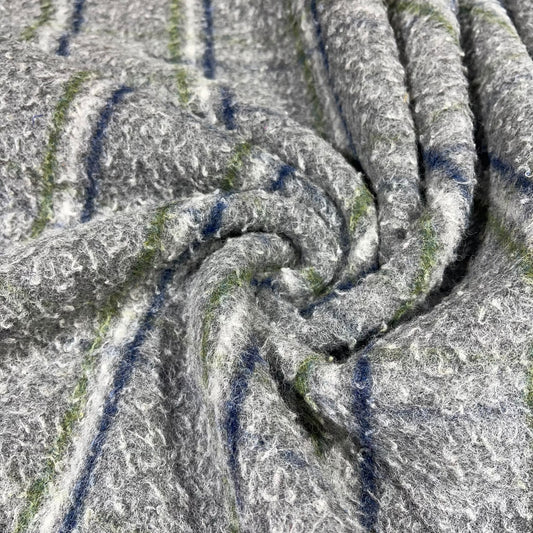Grey & Olive Striped Check Italian Wool Blend Fabric – Premium Coat, Jacket, Dress & Costume Material – 58" Wide By The Meter