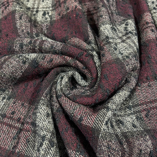 Burgundy Black Dotted Check Italian Wool Blend Fabric – Premium Coat, Jacket, Dress & Costume Material – 58" Wide By The Meter