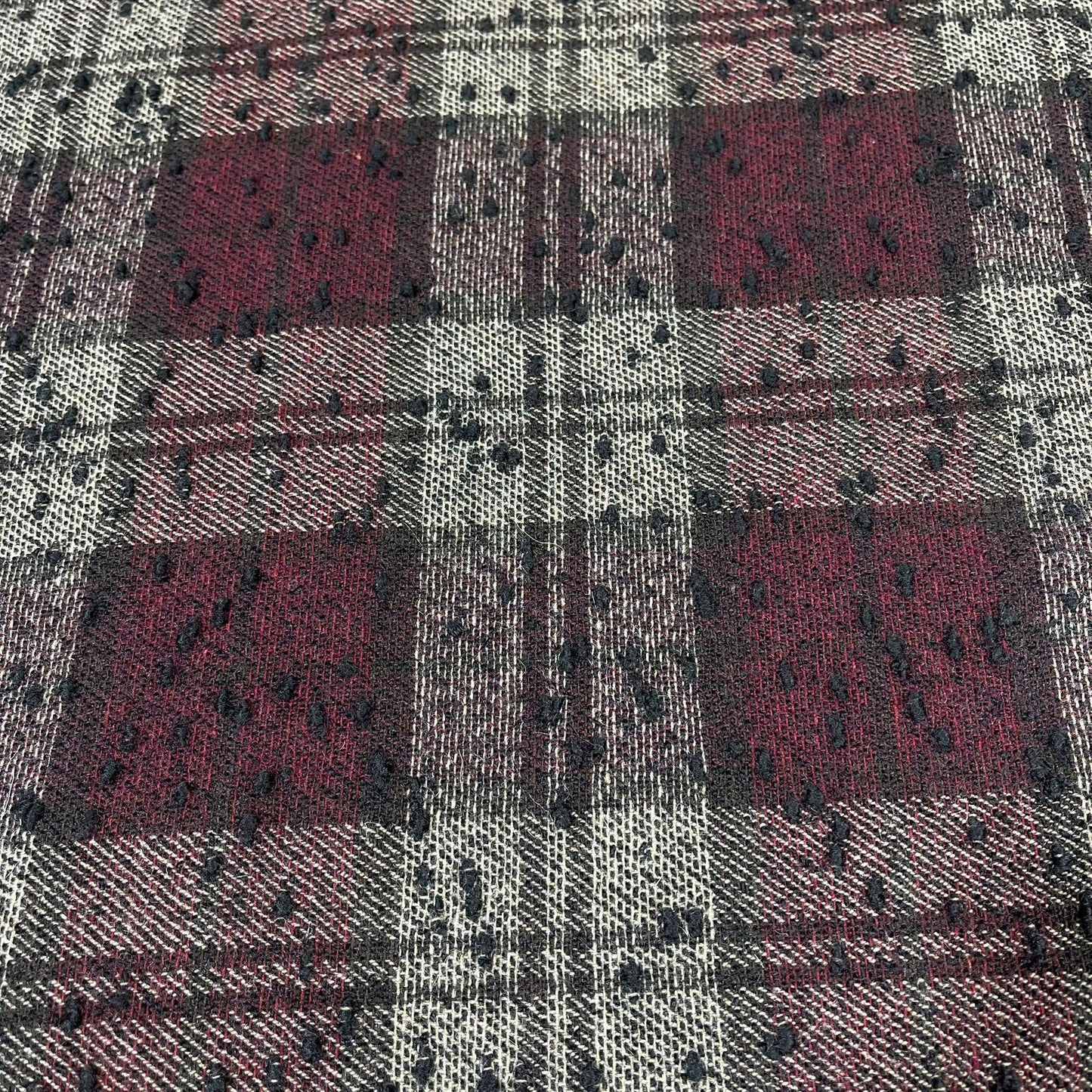 Burgundy Black Dotted Check Italian Wool Blend Fabric – Premium Coat, Jacket, Dress & Costume Material – 58" Wide By The Meter
