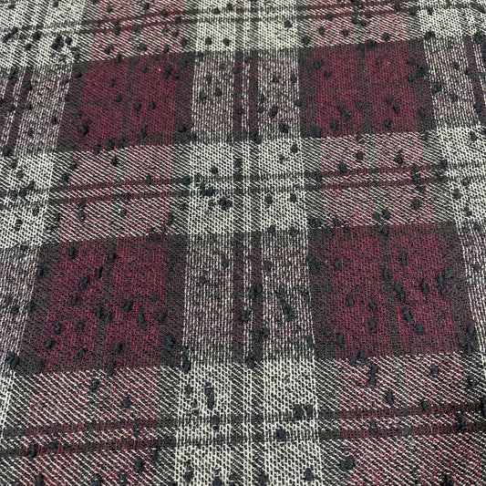 Burgundy Black Dotted Check Italian Wool Blend Fabric – Premium Coat, Jacket, Dress & Costume Material – 58" Wide By The Meter