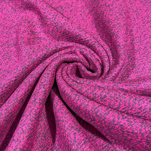 Fuchsia Crosshatch Weave Italian Wool Blend Fabric – Premium Coat, Jacket, Dress & Costume Material – 58" Wide By The Meter