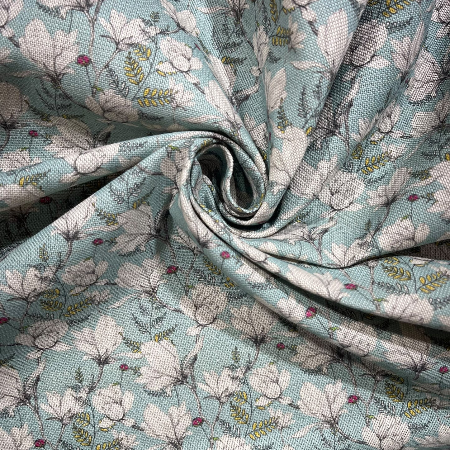 Magnolia Duckegg  Cotton Rich Linen Look Printed Panama Craft & Home Décor Fabric 55" Wide By The Meter