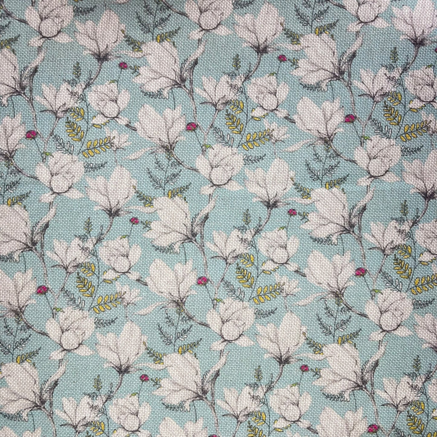 Magnolia Duckegg  Cotton Rich Linen Look Printed Panama Craft & Home Décor Fabric 55" Wide By The Meter