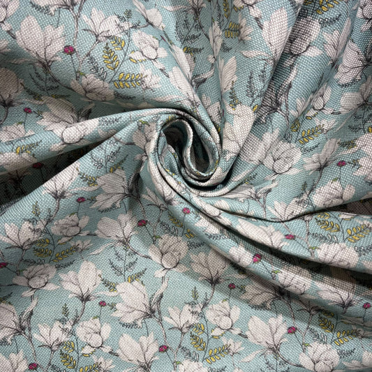 Magnolia Duckegg Cotton Rich Linen Look Printed Panama Craft & Home Décor Fabric 55" Wide By The Meter