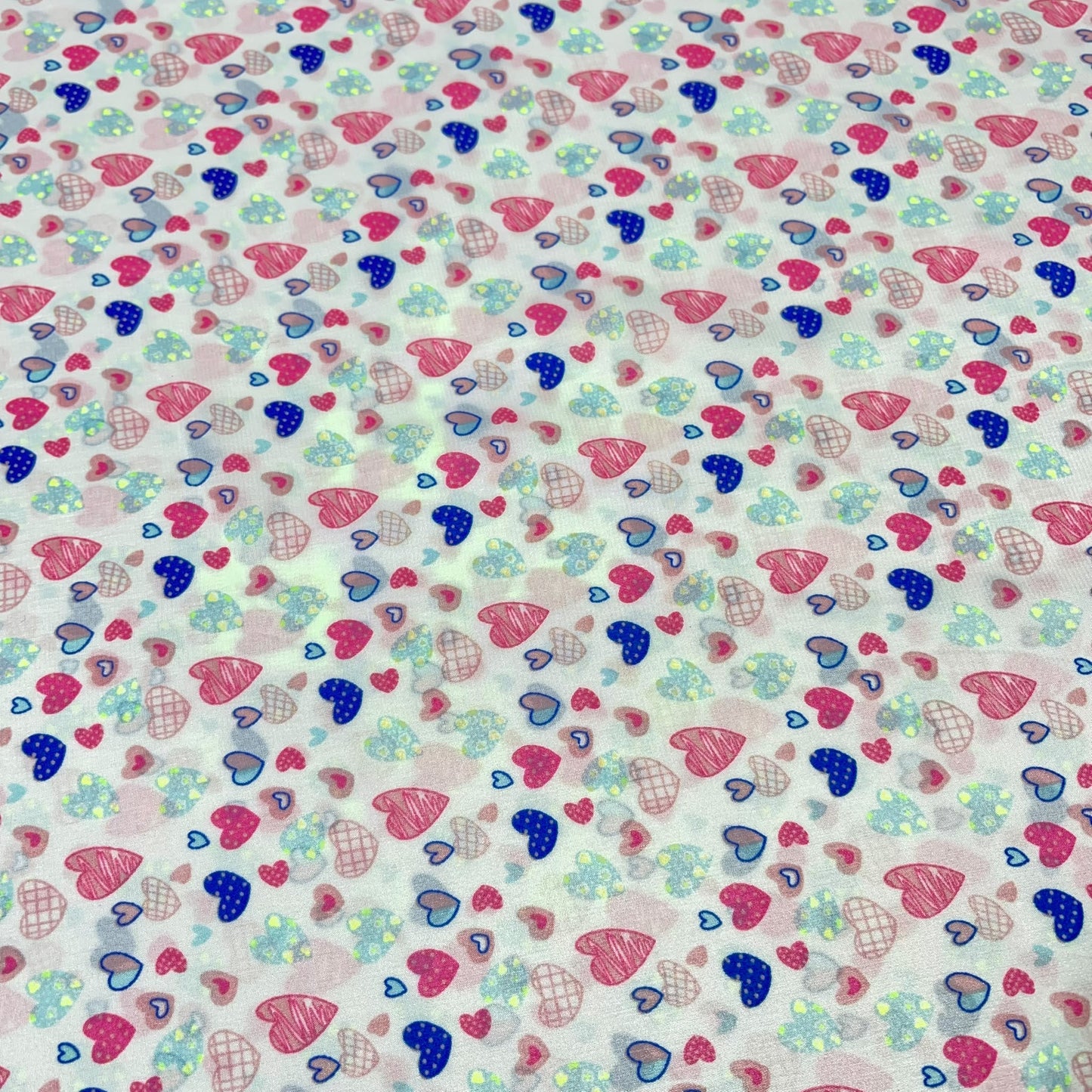 Multicolour Ditsy Hearts Print Crepe Fabric 58" Wide Dressmaking Draping Craft Material Per Meter
