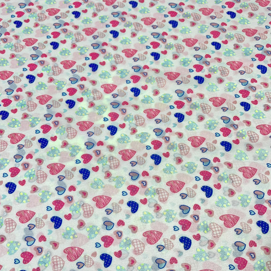 Multicolour Ditsy Hearts Print Crepe Fabric 58" Wide Dressmaking Draping Craft Material Per Meter