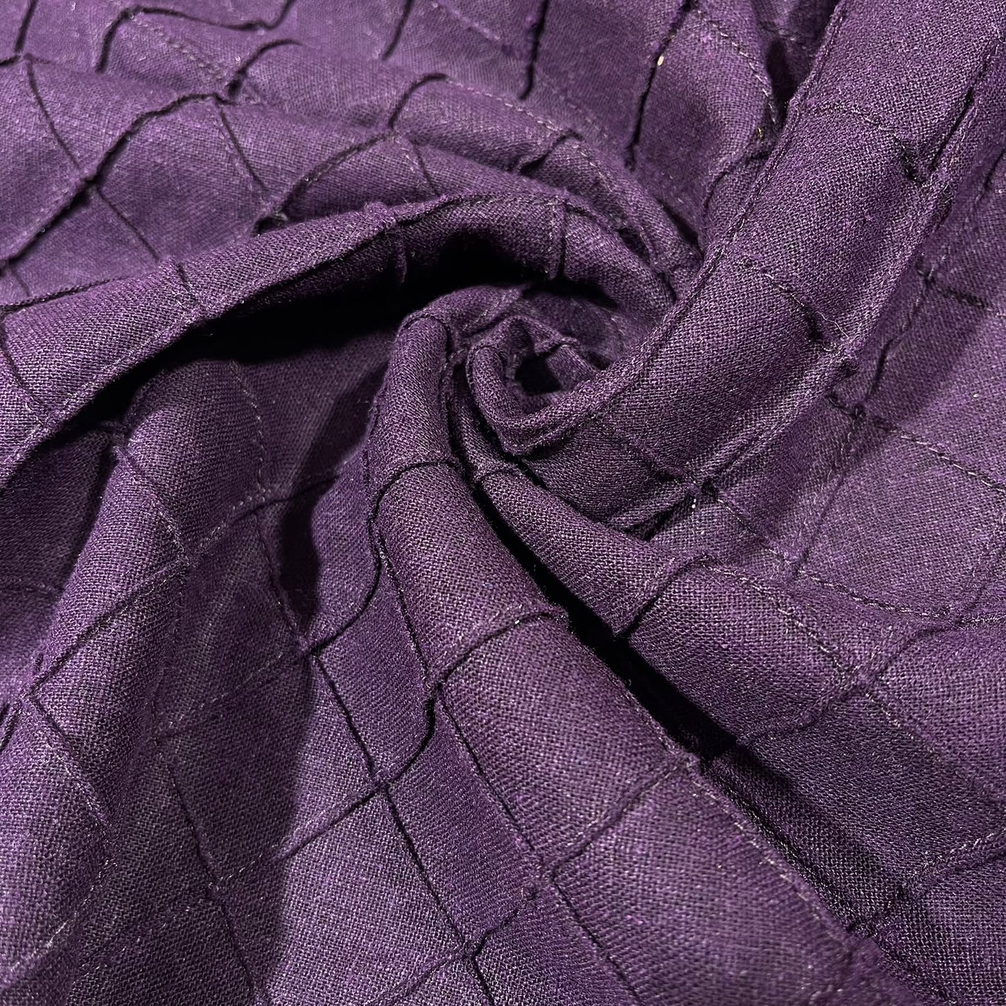 Plum Diamond Pintuck Linen Blend Pintuck Dressmaking Quilting Craft Fabric 54" Wide By The Meter