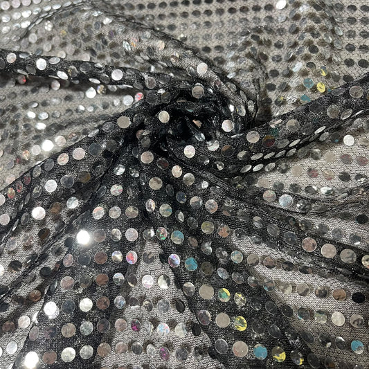 Silver Black 3mm Sequin Nylon Jersey Fabric – 44″ Wide Dress Craft Costume Decor Material By The Meter