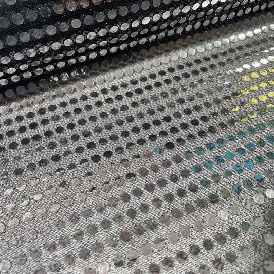 Silver Black 3mm Sequin Nylon Jersey Fabric – 44″ Wide Dress Craft Costume Decor Material By The Meter