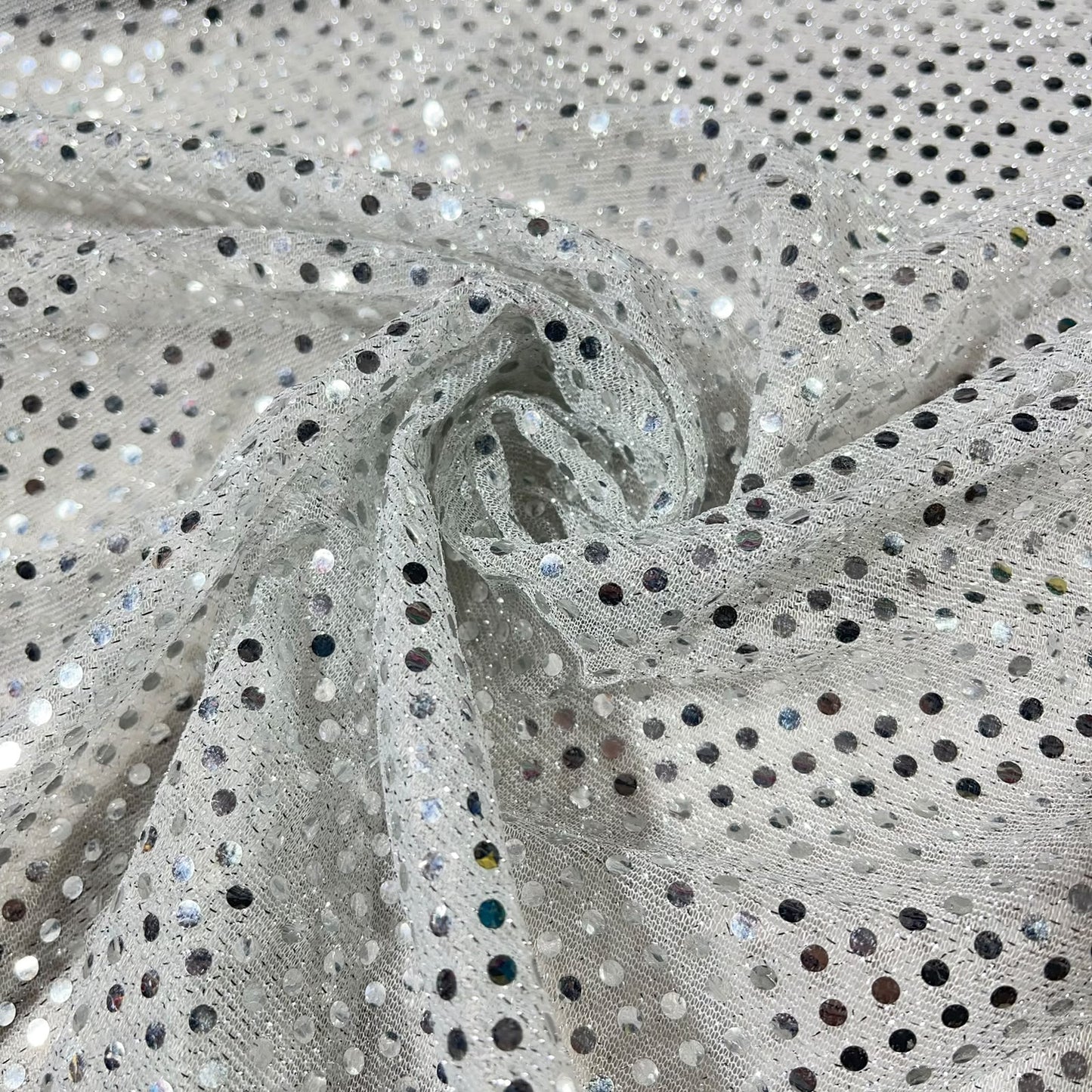 Silver 1mm Sequin Nylon Jersey Fabric – 44″ Wide Dress Craft Costume Decor Material By The Meter