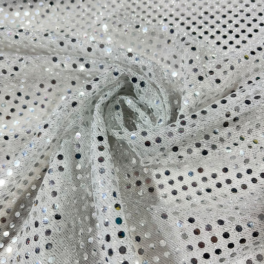 Silver 1mm Sequin Nylon Jersey Fabric – 44″ Wide Dress Craft Costume Decor Material By The Meter