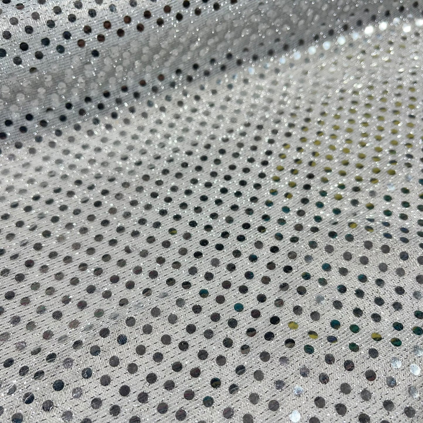 Silver 1mm Sequin Nylon Jersey Fabric – 44″ Wide Dress Craft Costume Decor Material By The Meter